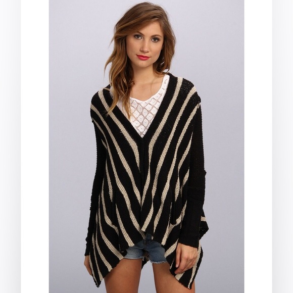 NWT Free People Chevron Striped Cardigan Chunky Sweater Small Anthropologie Boho - Picture 2 of 12